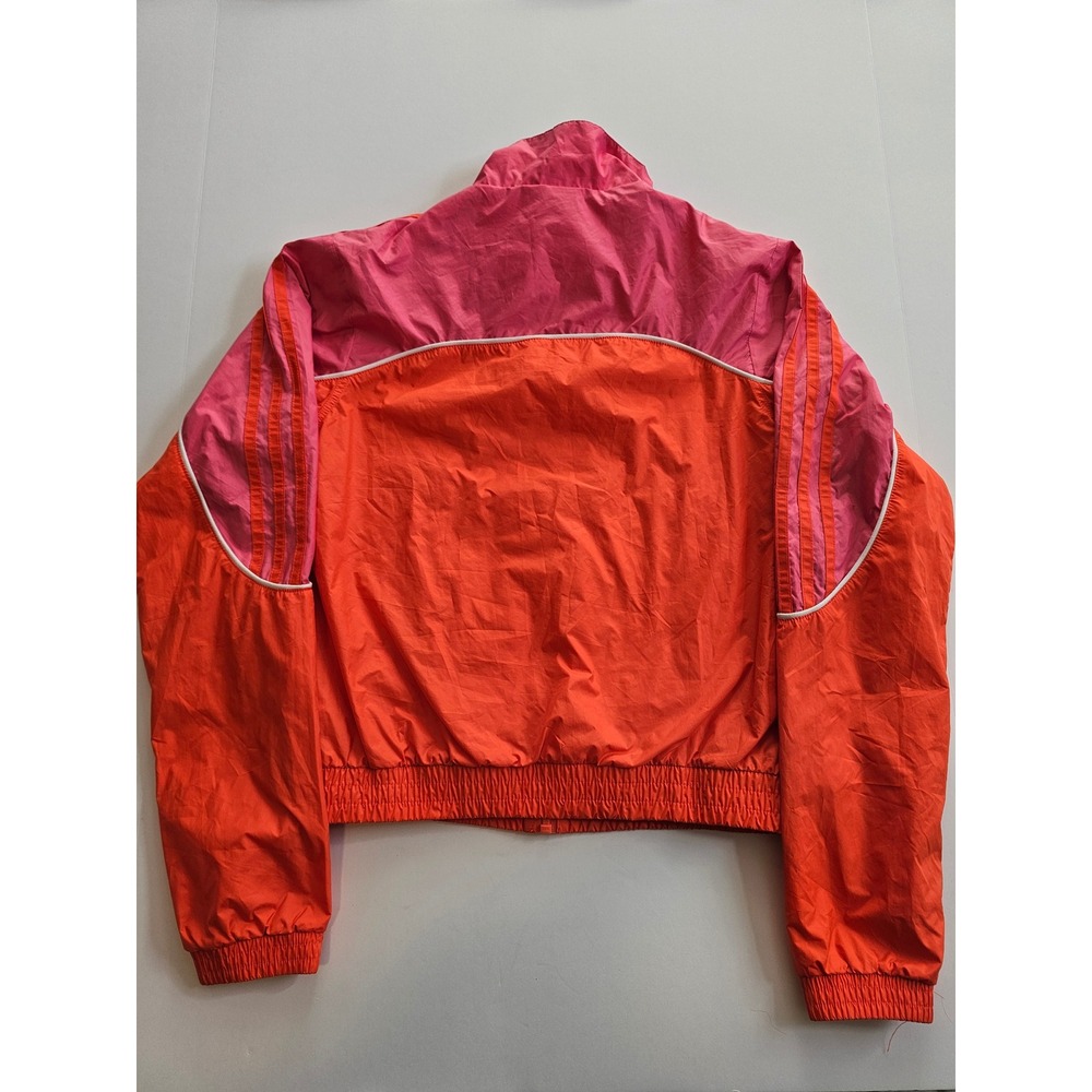 Adidas Windbreaker Jacket Womens 2XS Orange Pink Colorblock Full Zip Trefoil - Picture 4 of 6